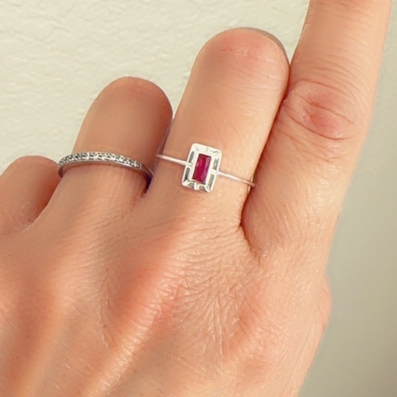 Sterling Silver Created Baguette Ruby Ring - Picture 3 of 17